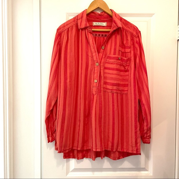 FREE PEOPLE Shirt | Summer Breeze Stripe | Coral | Sizes Small & Medium - Picture 6 of 16